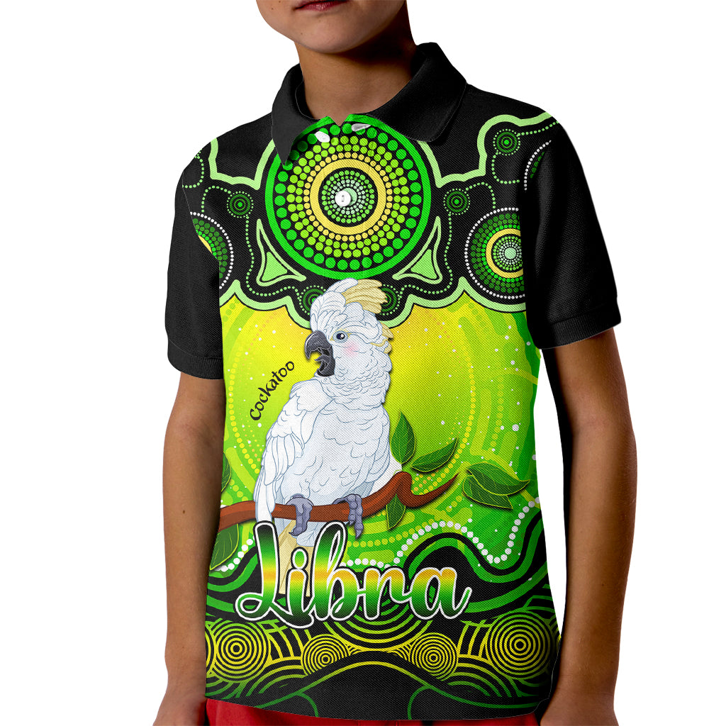 personalised-australia-libra-cockatoo-zodiac-kid-polo-shirt-auz-astrology-aboriginal-green