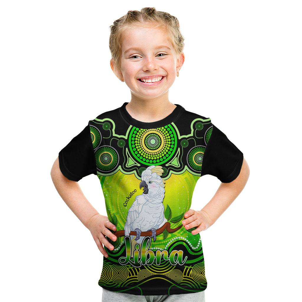 personalised-australia-libra-cockatoo-zodiac-kid-t-shirt-auz-astrology-aboriginal-green