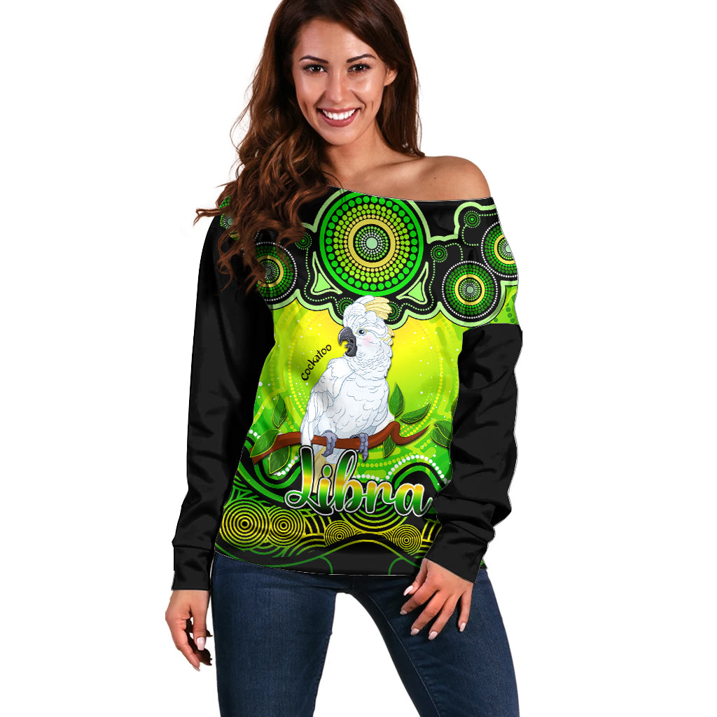 personalised-australia-libra-cockatoo-zodiac-off-shoulder-sweater-auz-astrology-aboriginal-green