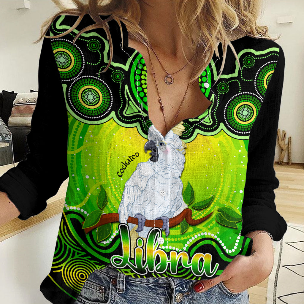 Personalised Australia Libra Cockatoo Zodiac Women Casual Shirt Auz Astrology Aboriginal - Green LT9