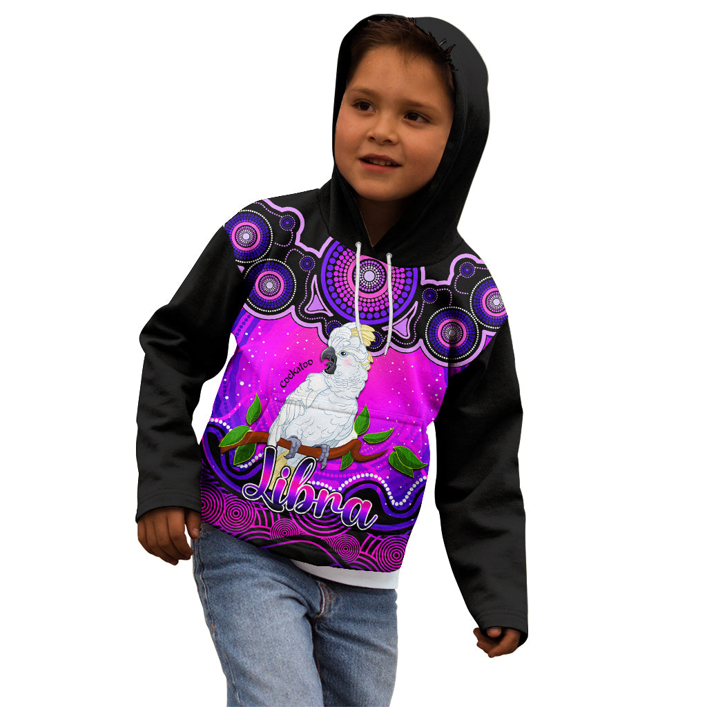 personalised-australia-libra-cockatoo-zodiac-kid-hoodie-auz-astrology-aboriginal-magenta