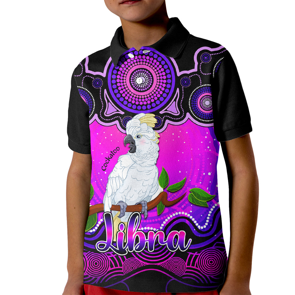 personalised-australia-libra-cockatoo-zodiac-kid-polo-shirt-auz-astrology-aboriginal-magenta