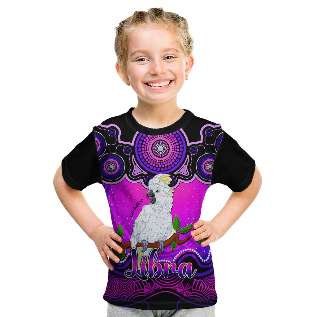 personalised-australia-libra-cockatoo-zodiac-kid-t-shirt-auz-astrology-aboriginal-magenta