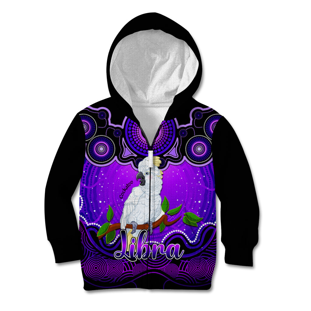 personalised-australia-libra-cockatoo-zodiac-kid-hoodie-auz-astrology-aboriginal-purple