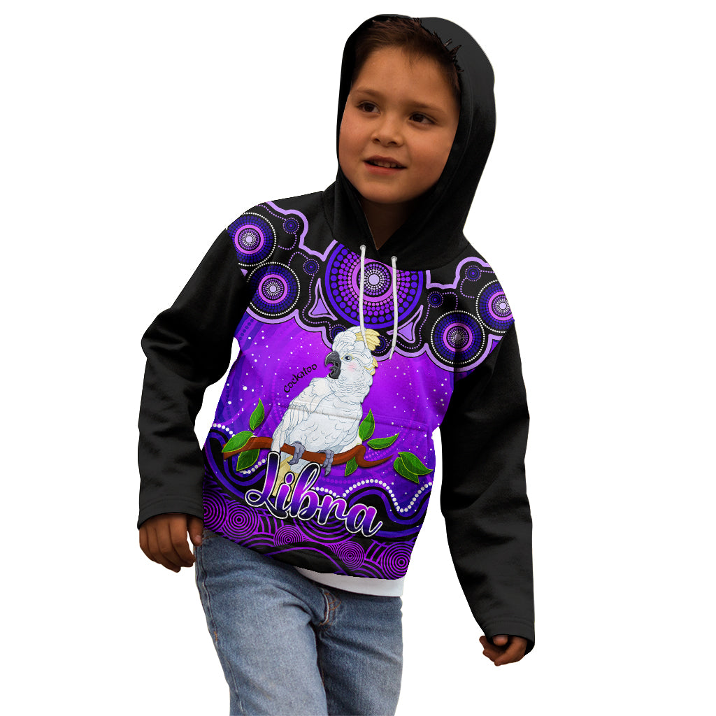 personalised-australia-libra-cockatoo-zodiac-kid-hoodie-auz-astrology-aboriginal-purple