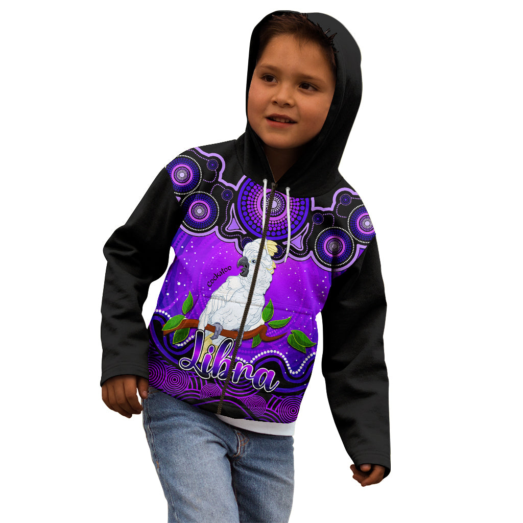 personalised-australia-libra-cockatoo-zodiac-kid-hoodie-auz-astrology-aboriginal-purple