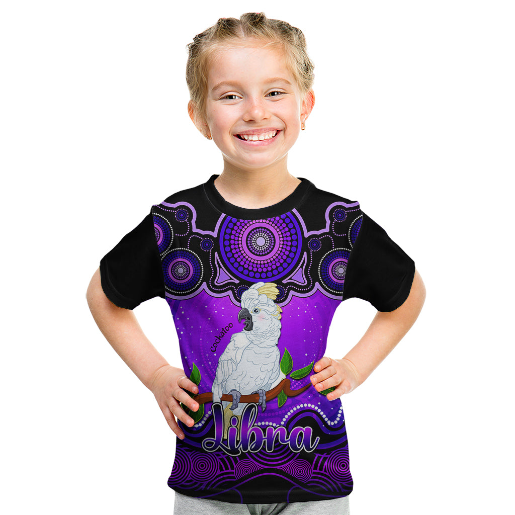 personalised-australia-libra-cockatoo-zodiac-kid-t-shirt-auz-astrology-aboriginal-purple