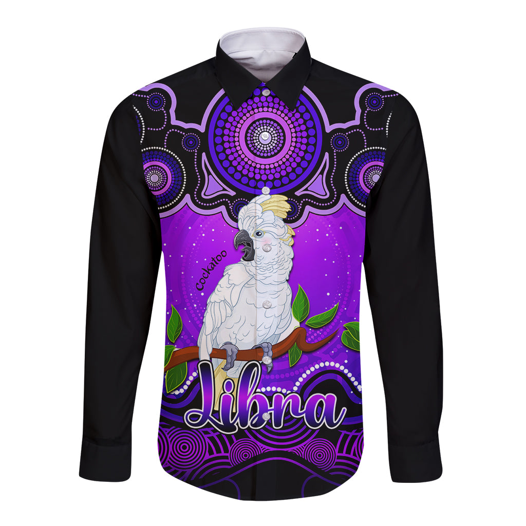 personalised-australia-libra-cockatoo-zodiac-long-sleeve-button-shirt-auz-astrology-aboriginal-purple