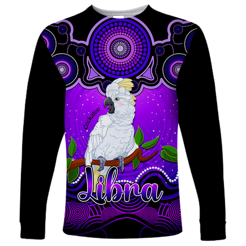 personalised-australia-libra-cockatoo-zodiac-long-sleeve-shirt-auz-astrology-aboriginal-purple