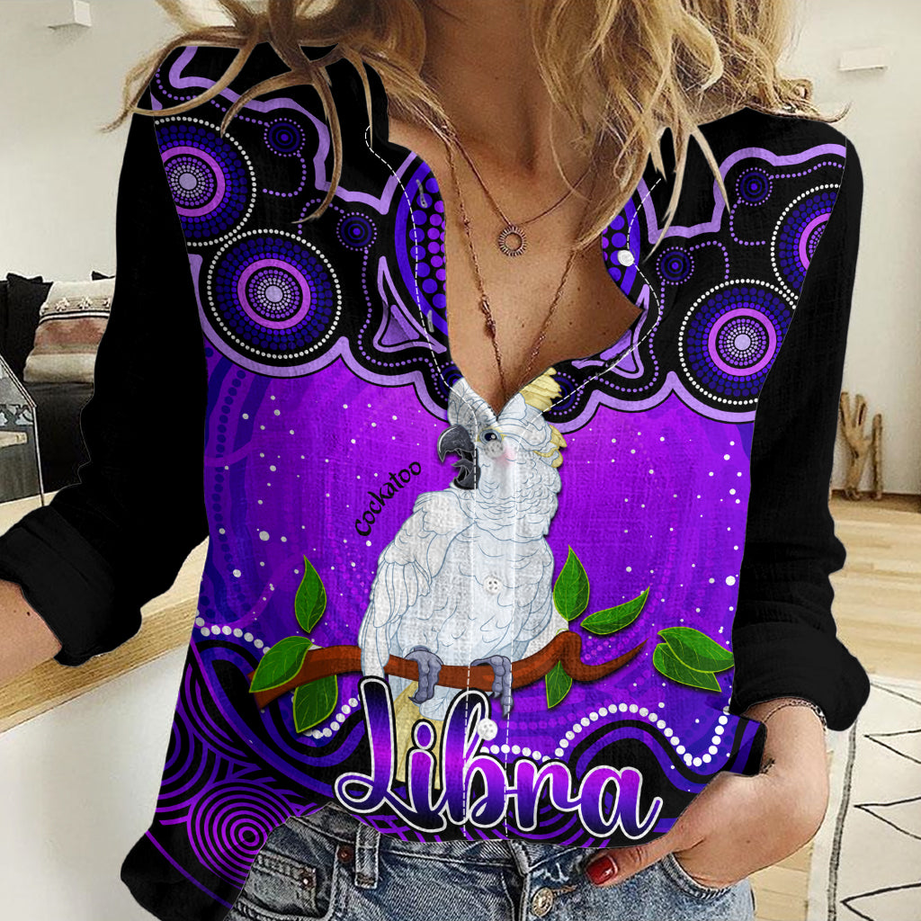 Personalised Australia Libra Cockatoo Zodiac Women Casual Shirt Auz Astrology Aboriginal - Purple LT9