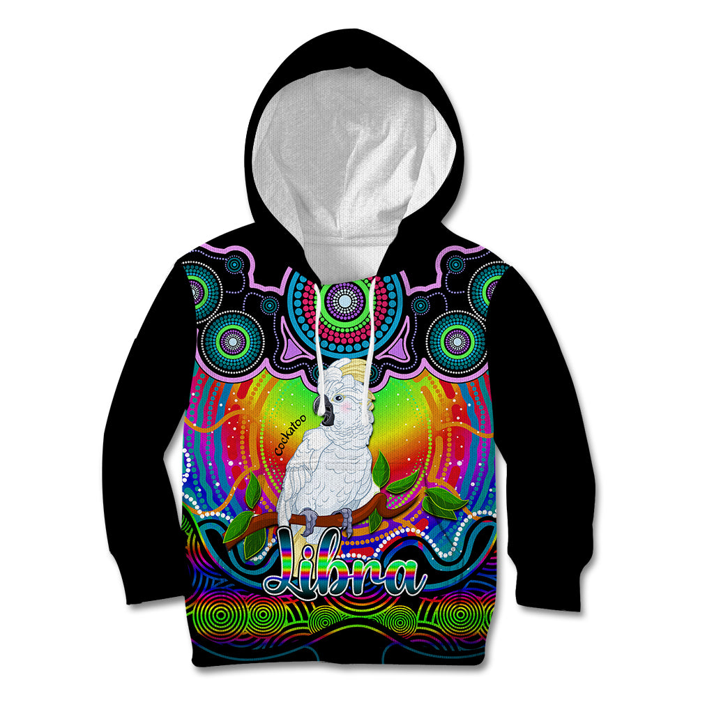 personalised-australia-libra-cockatoo-zodiac-kid-hoodie-auz-astrology-aboriginal-rainbow