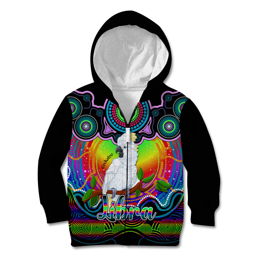 personalised-australia-libra-cockatoo-zodiac-kid-hoodie-auz-astrology-aboriginal-rainbow