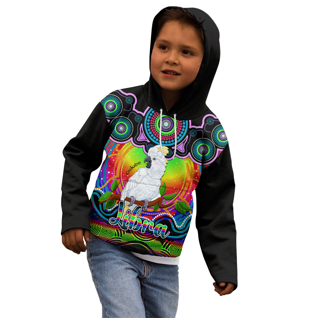 personalised-australia-libra-cockatoo-zodiac-kid-hoodie-auz-astrology-aboriginal-rainbow