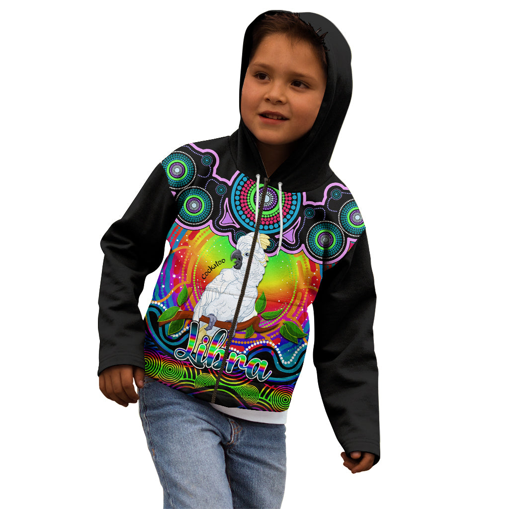 personalised-australia-libra-cockatoo-zodiac-kid-hoodie-auz-astrology-aboriginal-rainbow