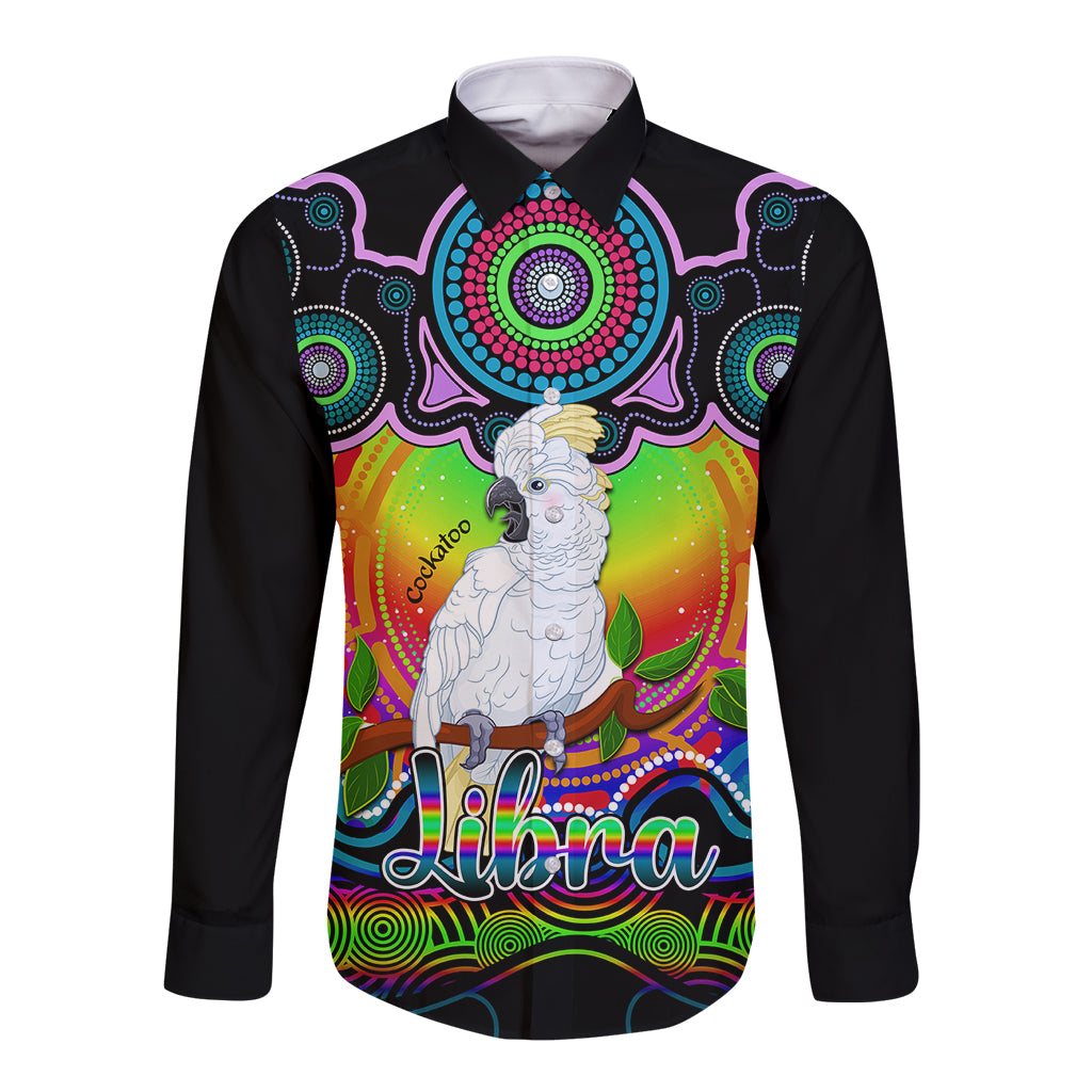 personalised-australia-libra-cockatoo-zodiac-long-sleeve-button-shirt-auz-astrology-aboriginal-rainbow