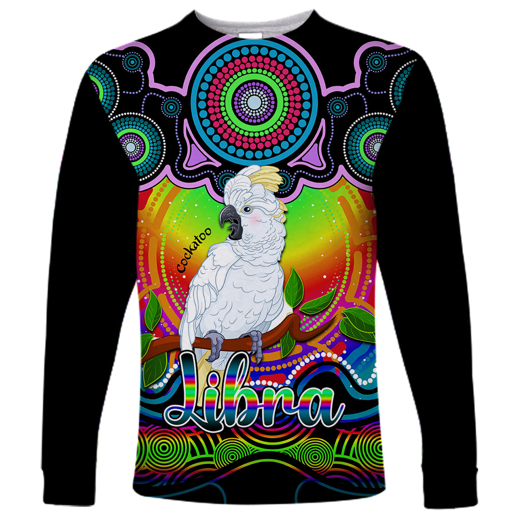 personalised-australia-libra-cockatoo-zodiac-long-sleeve-shirt-auz-astrology-aboriginal-rainbow