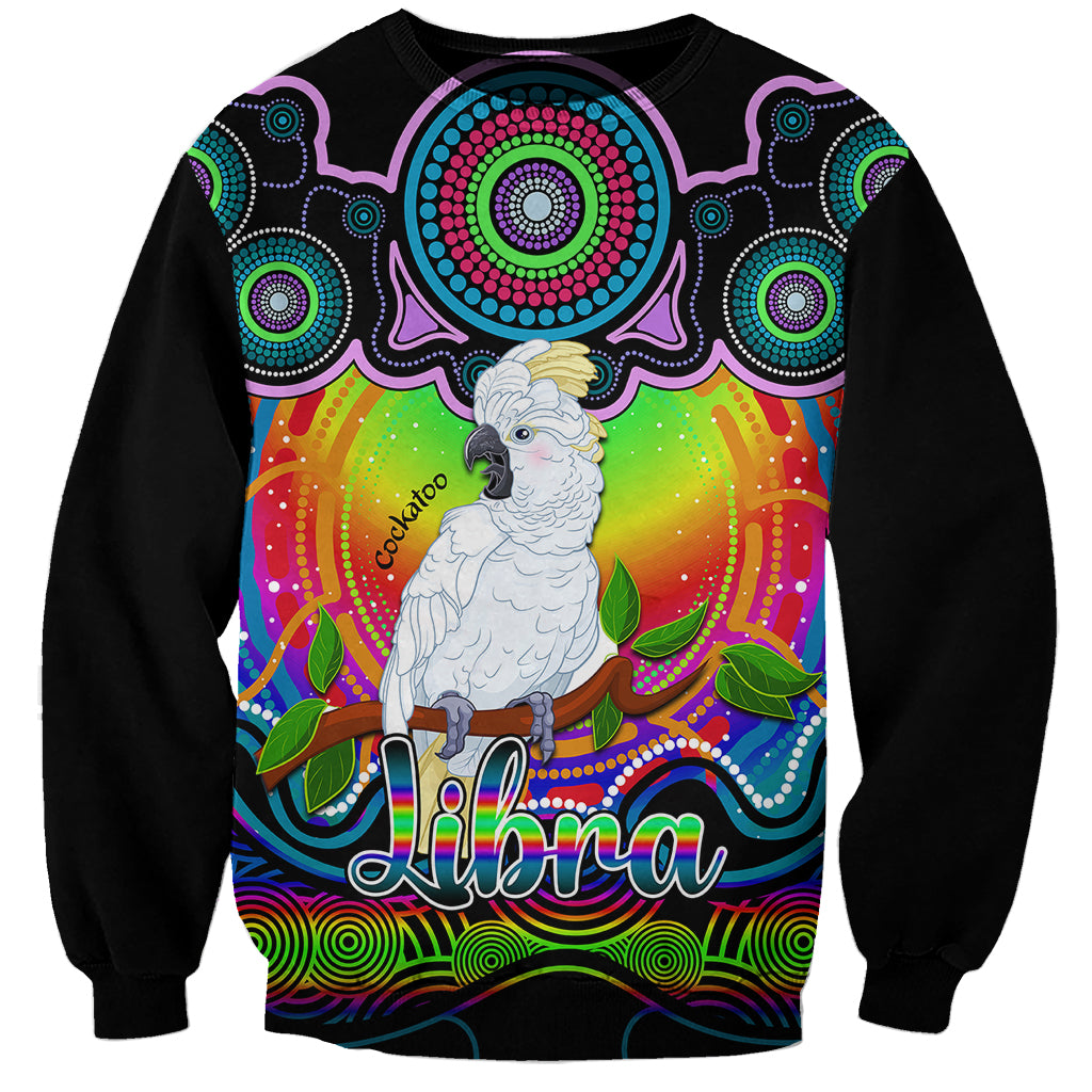 personalised-australia-libra-cockatoo-zodiac-sweatshirt-auz-astrology-aboriginal-rainbow