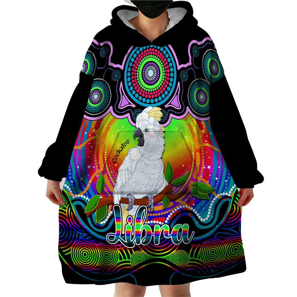 personalised-australia-libra-cockatoo-zodiac-wearable-blanket-hoodie-auz-astrology-aboriginal-rainbow