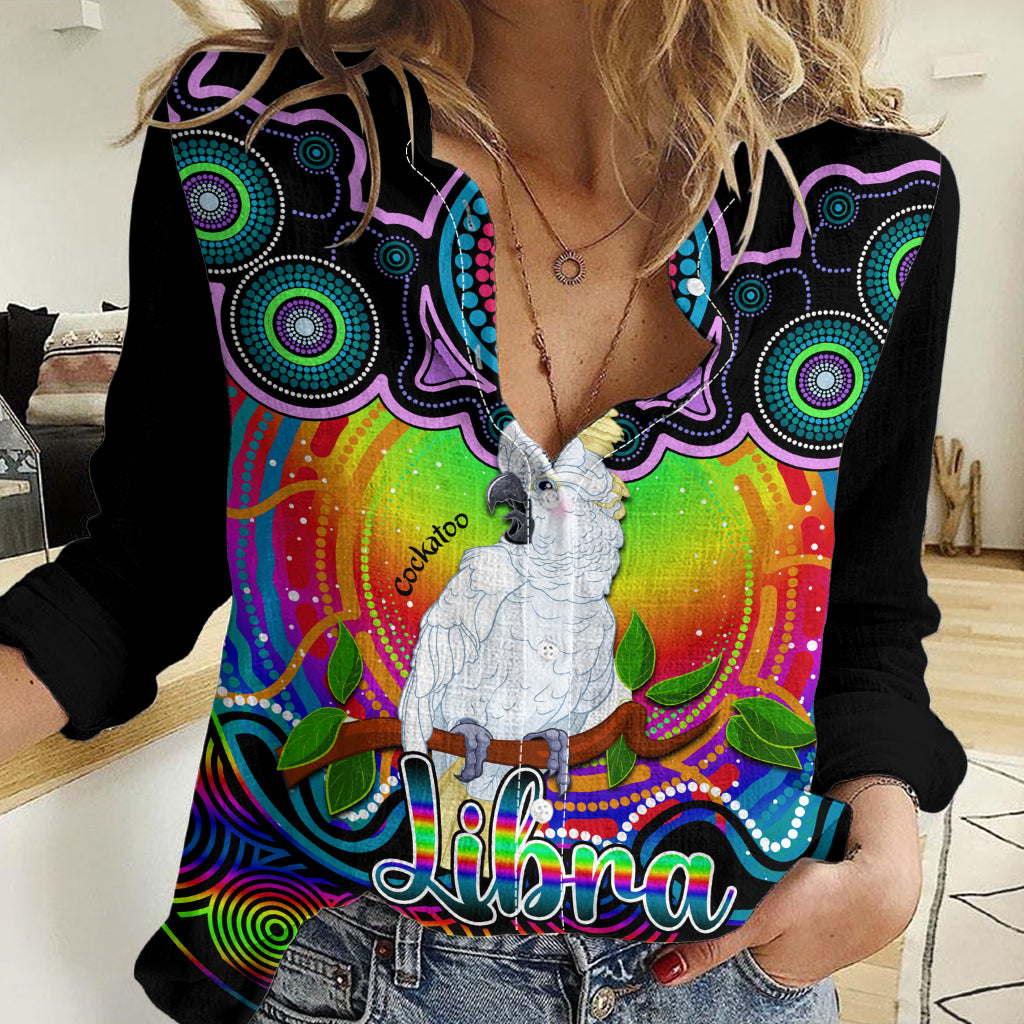 Personalised Australia Libra Cockatoo Zodiac Women Casual Shirt Auz Astrology Aboriginal - Rainbow LT9