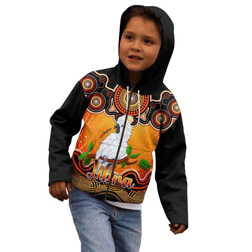 personalised-australia-libra-cockatoo-zodiac-kid-hoodie-auz-astrology-aboriginal-red