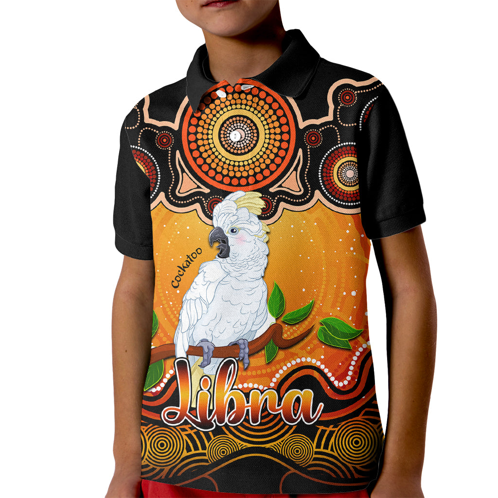 personalised-australia-libra-cockatoo-zodiac-kid-polo-shirt-auz-astrology-aboriginal-red