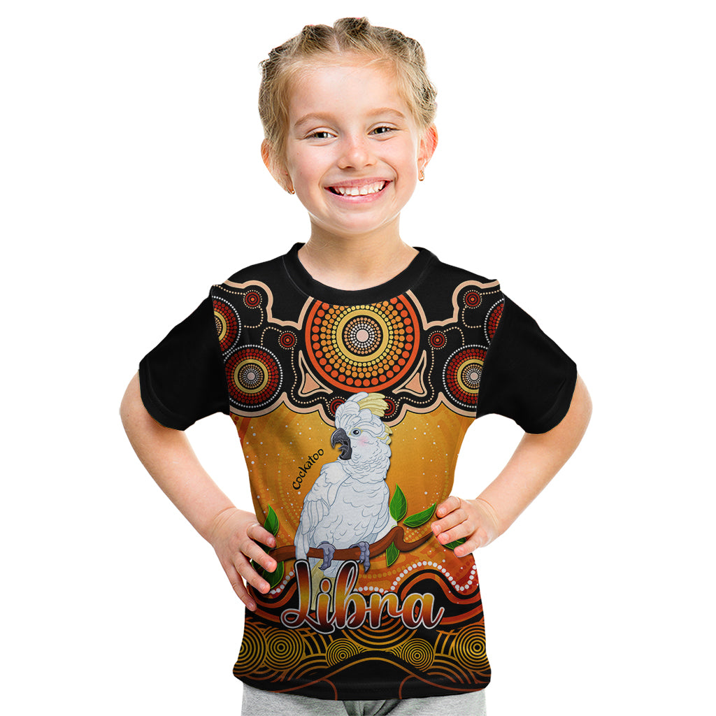 personalised-australia-libra-cockatoo-zodiac-kid-t-shirt-auz-astrology-aboriginal-red