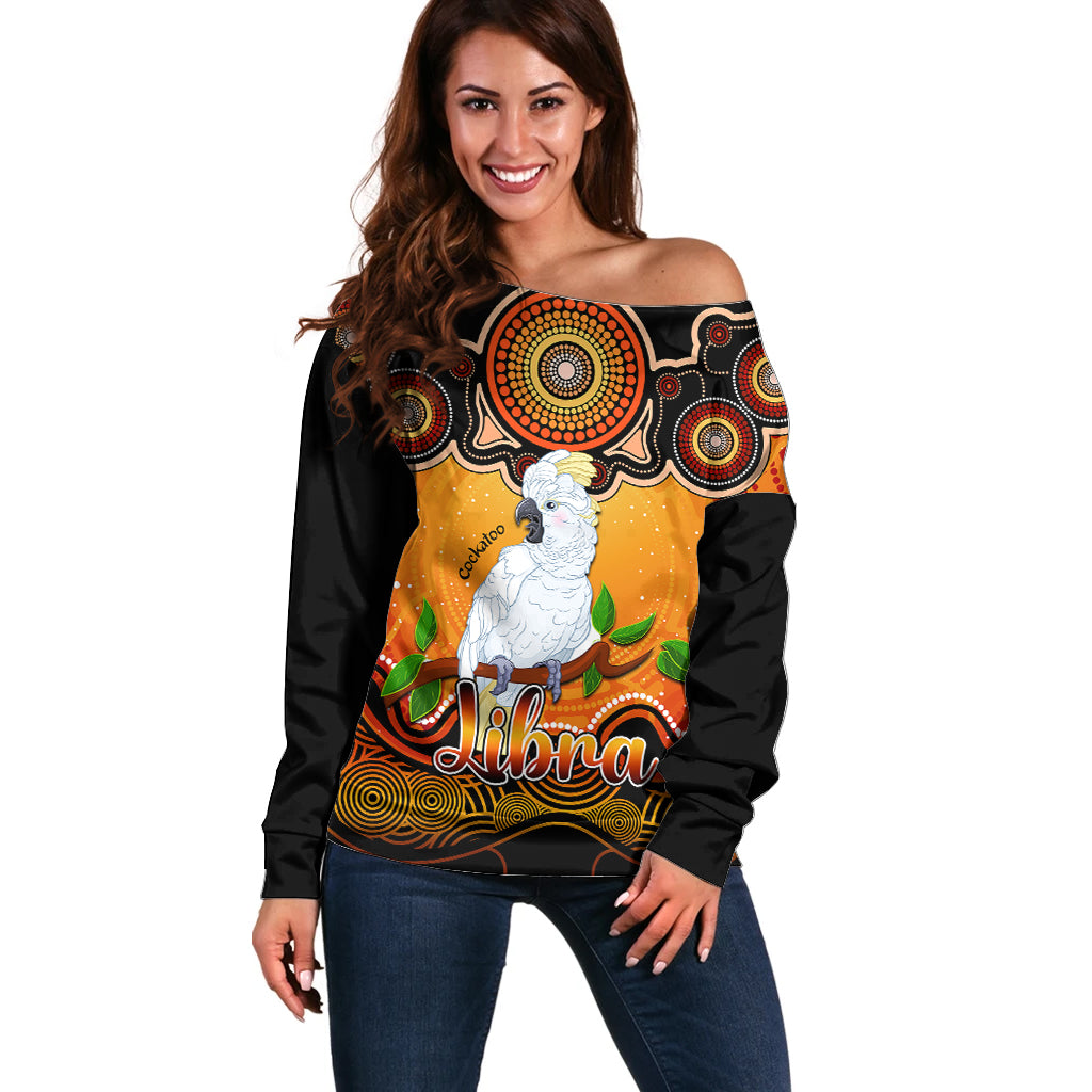 personalised-australia-libra-cockatoo-zodiac-off-shoulder-sweater-auz-astrology-aboriginal-red