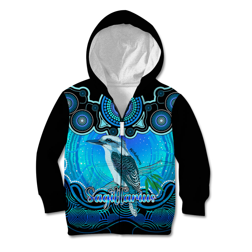 personalised-australia-sagittarius-kookaburra-zodiac-kid-hoodie-auz-astrology-aboriginal-aqua