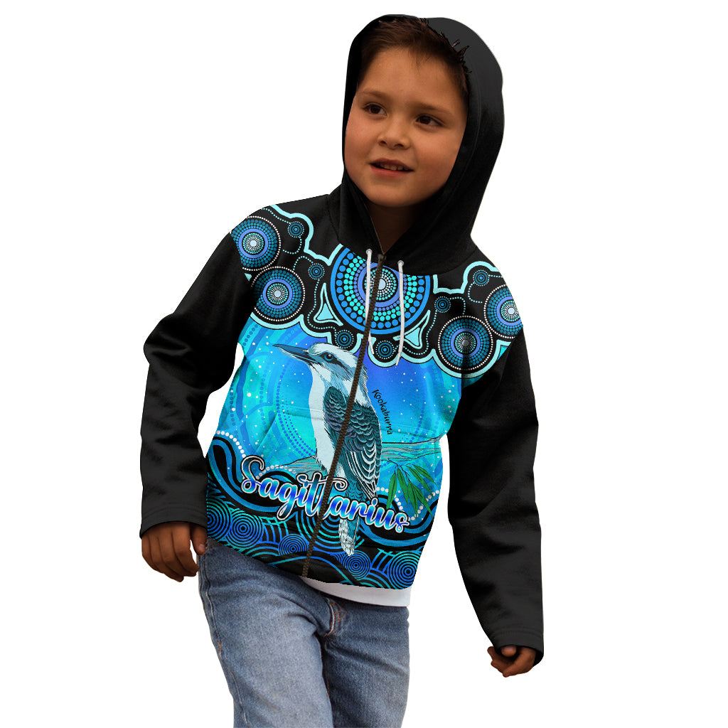 personalised-australia-sagittarius-kookaburra-zodiac-kid-hoodie-auz-astrology-aboriginal-aqua