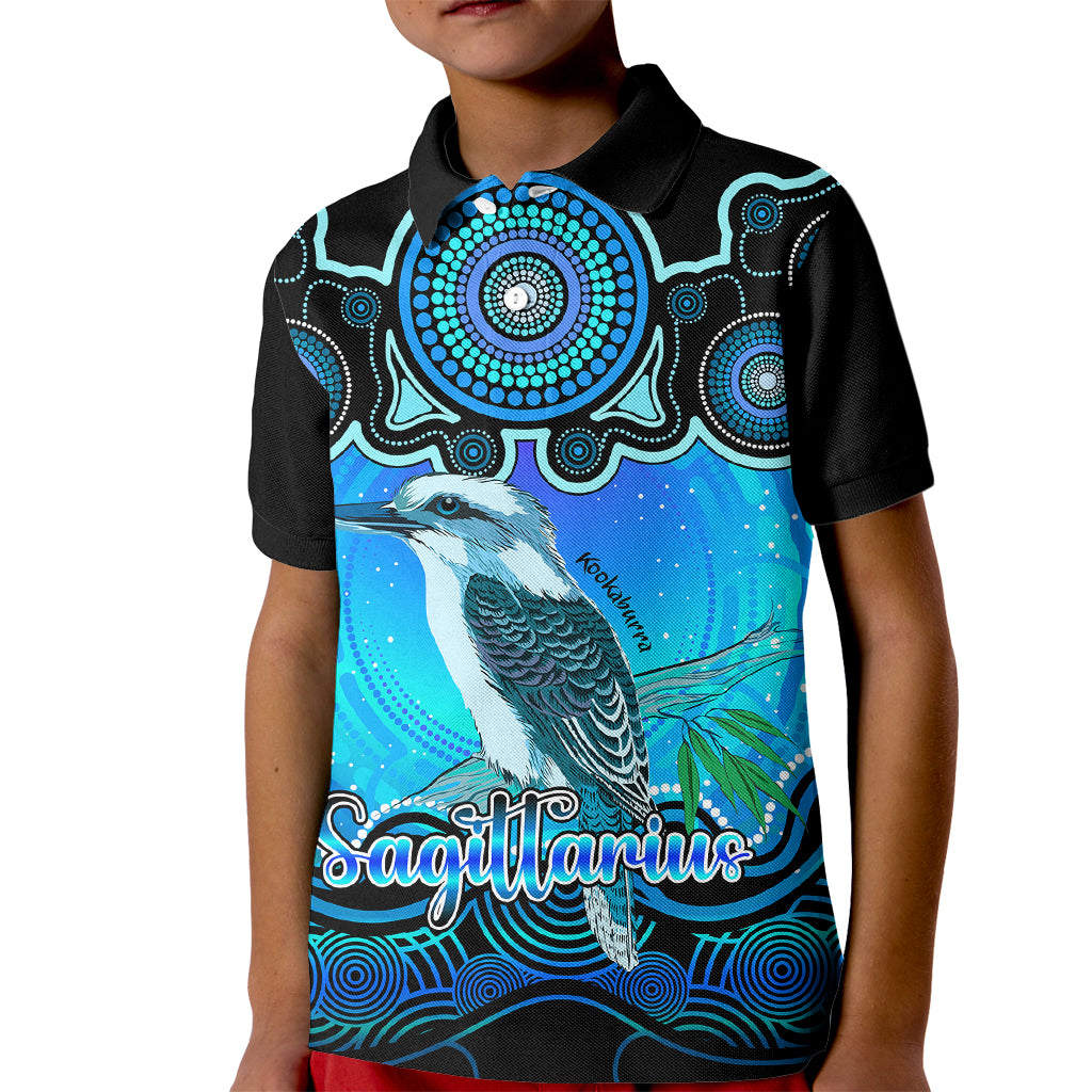 personalised-australia-sagittarius-kookaburra-zodiac-kid-polo-shirt-auz-astrology-aboriginal-aqua