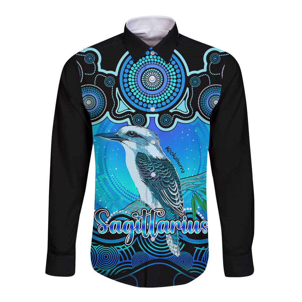 personalised-australia-sagittarius-kookaburra-zodiac-long-sleeve-button-shirt-auz-astrology-aboriginal-aqua