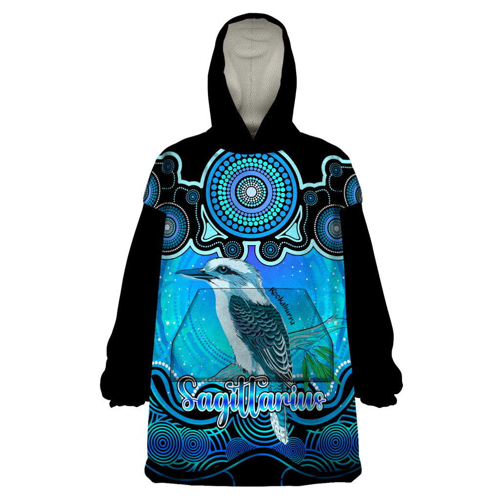 personalised-australia-sagittarius-kookaburra-zodiac-wearable-blanket-hoodie-auz-astrology-aboriginal-aqua