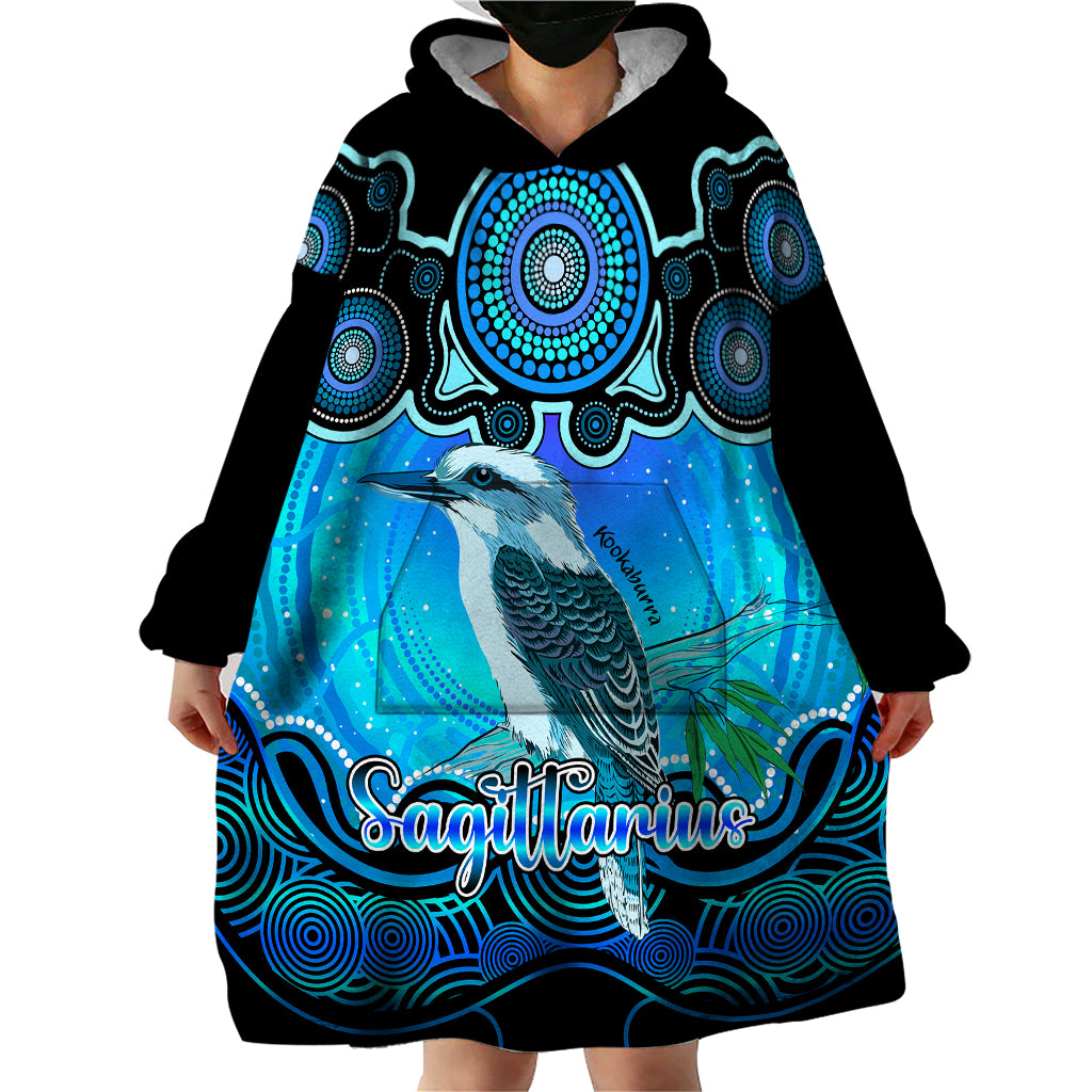 personalised-australia-sagittarius-kookaburra-zodiac-wearable-blanket-hoodie-auz-astrology-aboriginal-aqua