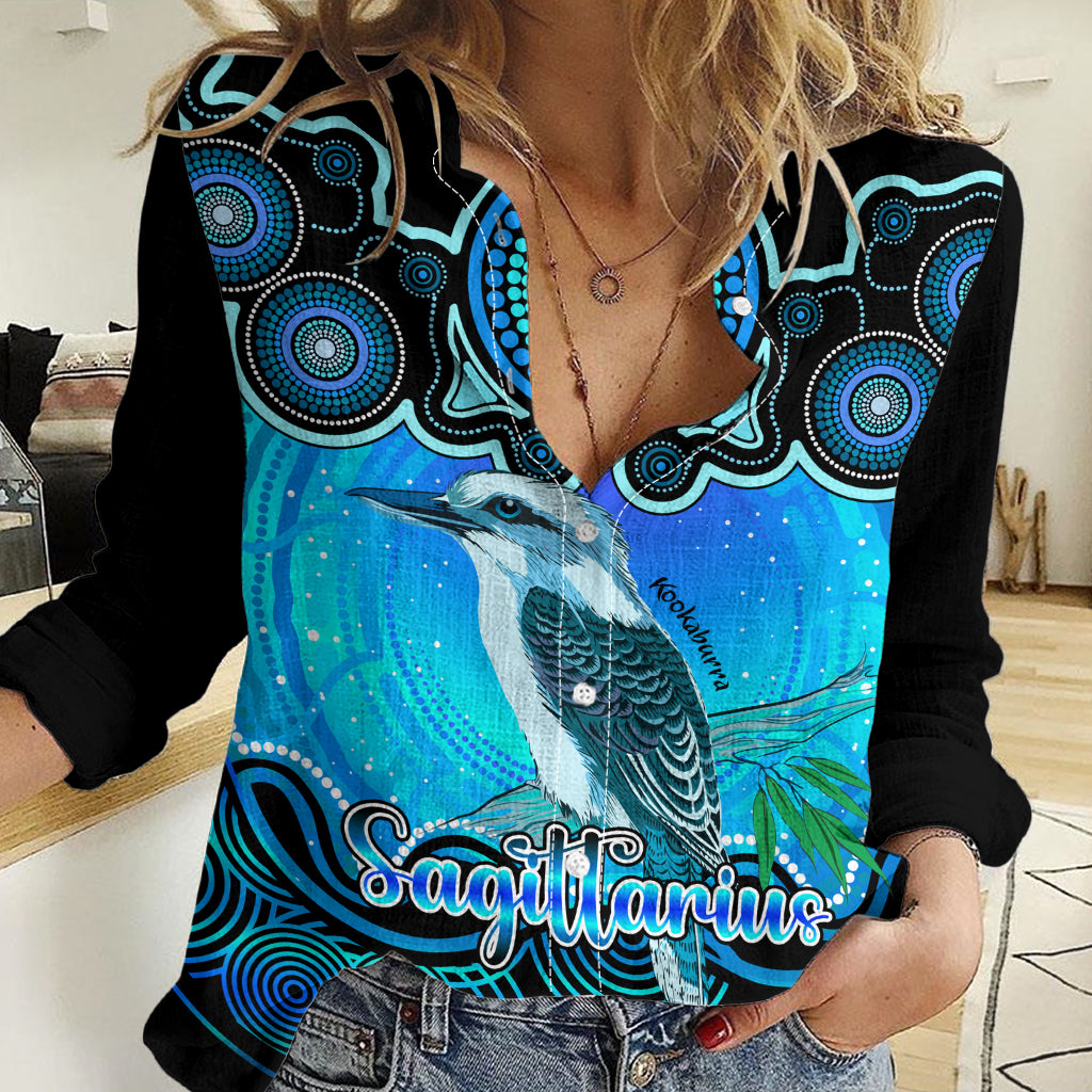 Personalised Australia Sagittarius Kookaburra Zodiac Women Casual Shirt Auz Astrology Aboriginal - Aqua LT9