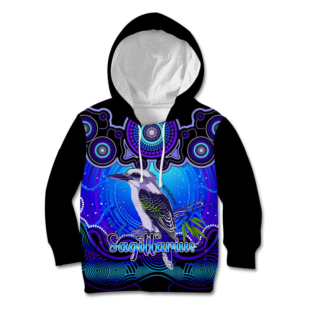 personalised-australia-sagittarius-kookaburra-zodiac-kid-hoodie-auz-astrology-aboriginal-blue