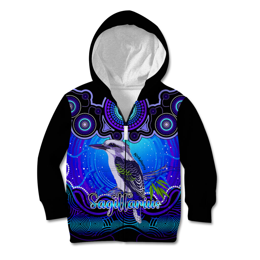 personalised-australia-sagittarius-kookaburra-zodiac-kid-hoodie-auz-astrology-aboriginal-blue