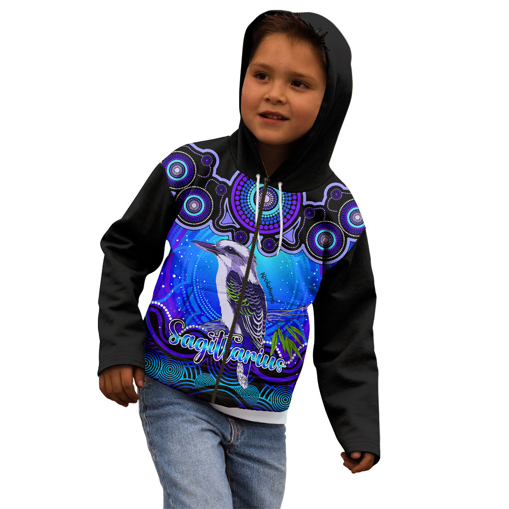 personalised-australia-sagittarius-kookaburra-zodiac-kid-hoodie-auz-astrology-aboriginal-blue