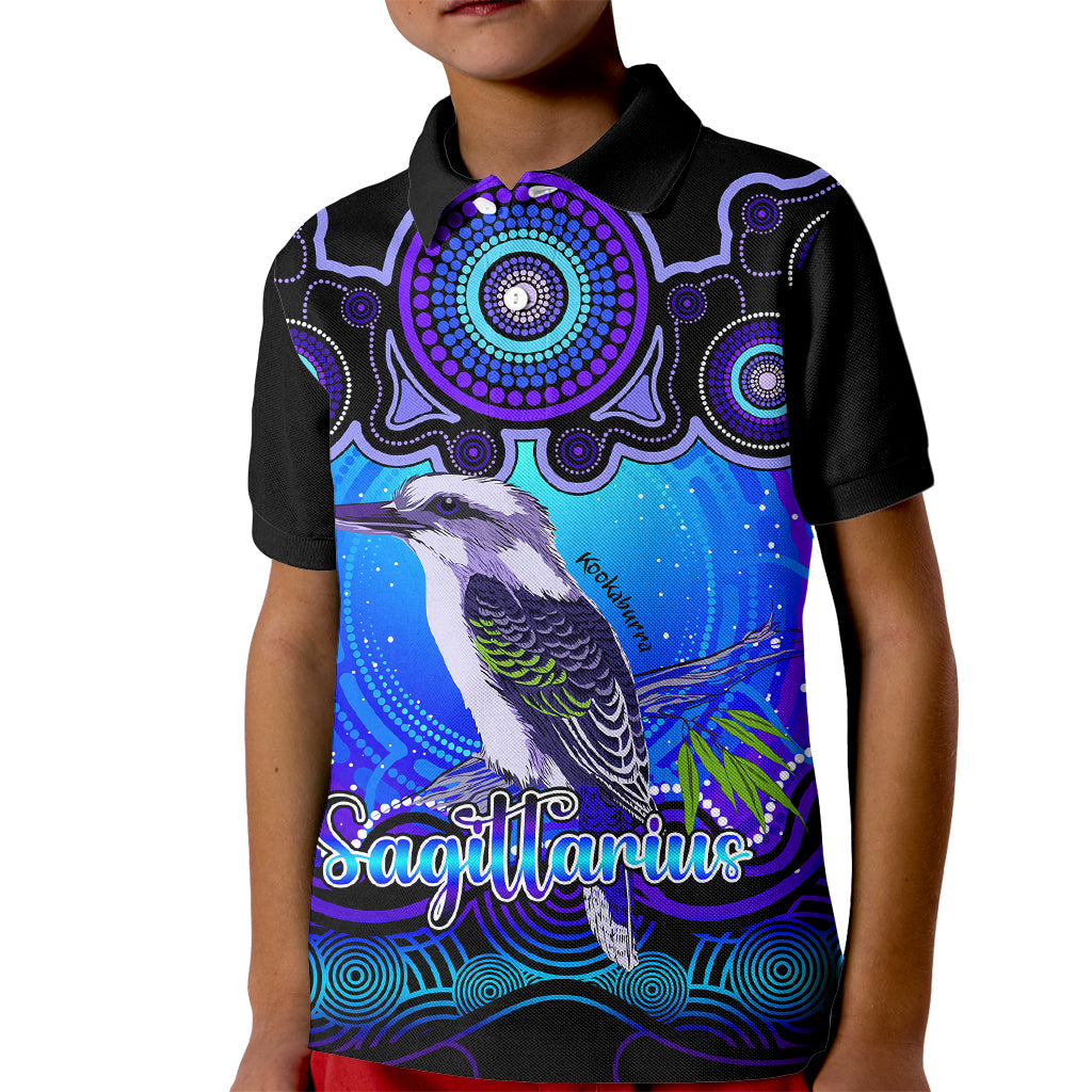 personalised-australia-sagittarius-kookaburra-zodiac-kid-polo-shirt-auz-astrology-aboriginal-blue