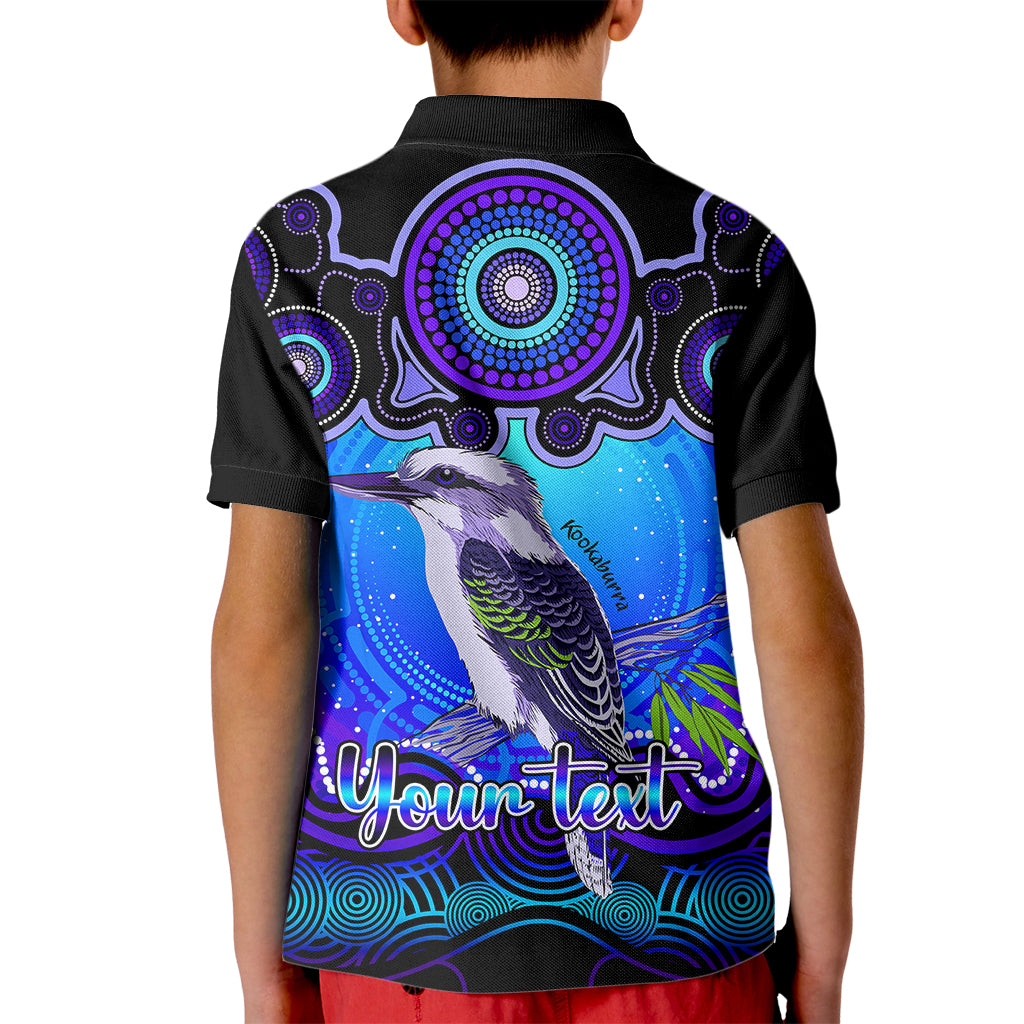 personalised-australia-sagittarius-kookaburra-zodiac-kid-polo-shirt-auz-astrology-aboriginal-blue