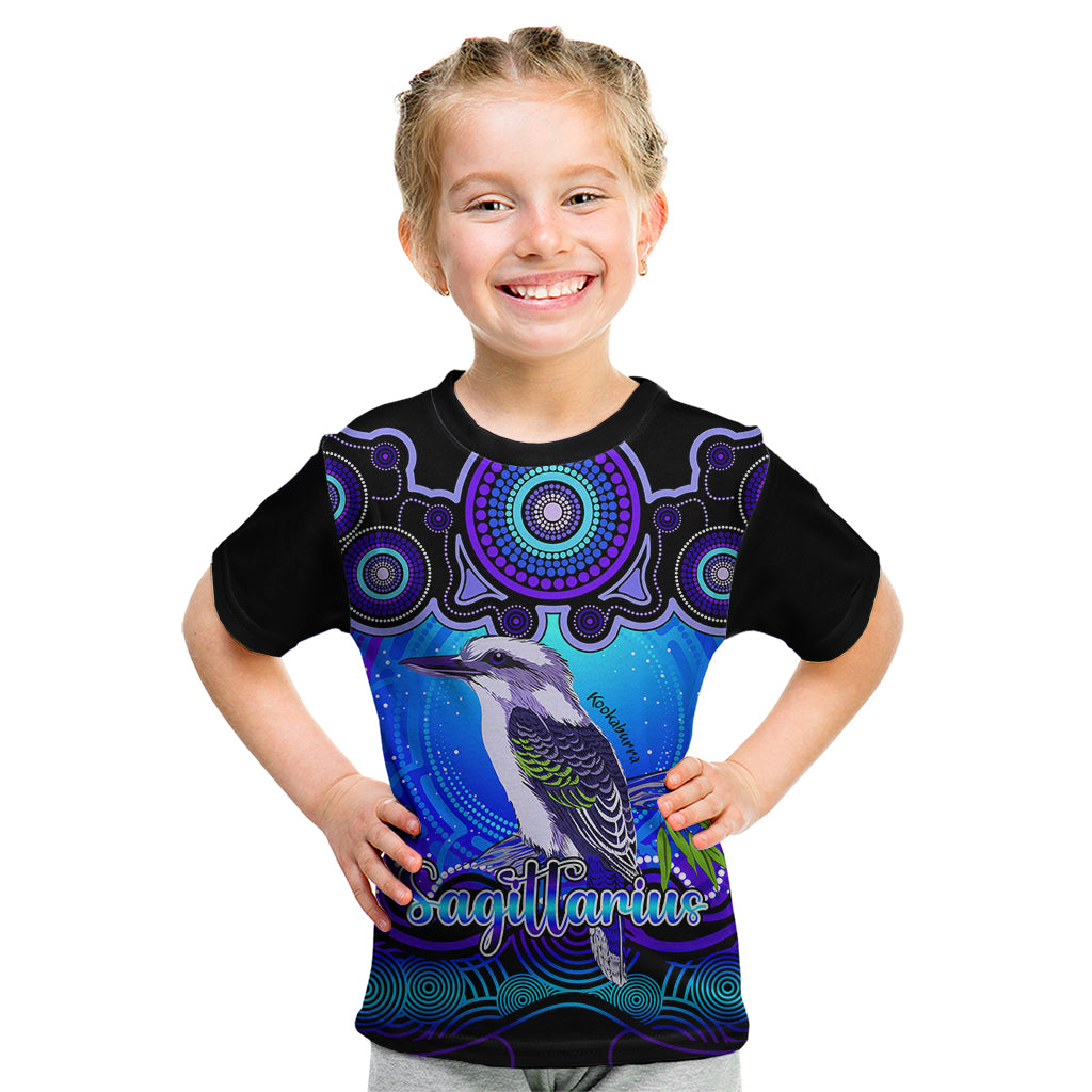 personalised-australia-sagittarius-kookaburra-zodiac-kid-t-shirt-auz-astrology-aboriginal-blue