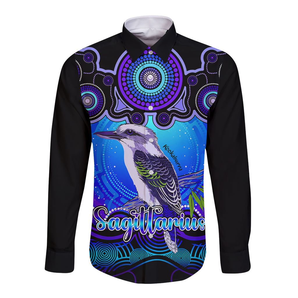 personalised-australia-sagittarius-kookaburra-zodiac-long-sleeve-button-shirt-auz-astrology-aboriginal-blue