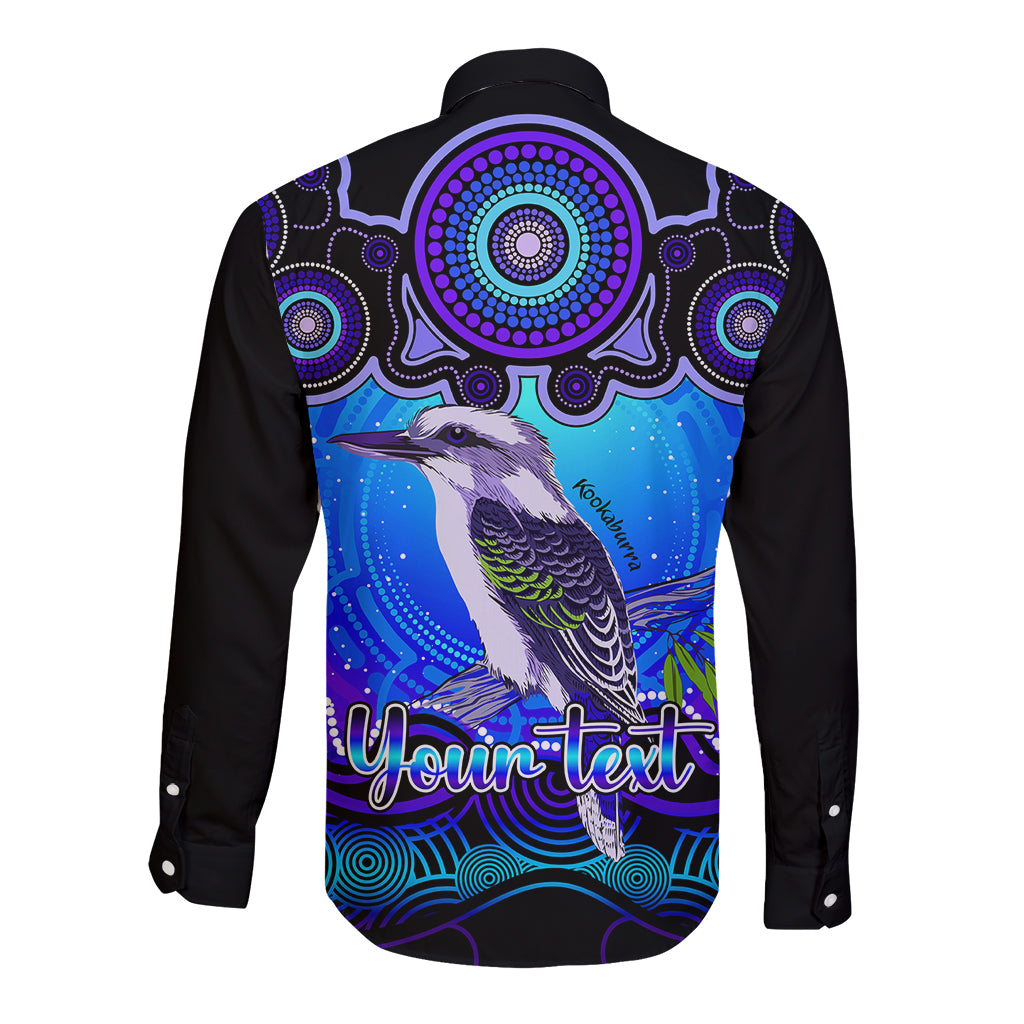 personalised-australia-sagittarius-kookaburra-zodiac-long-sleeve-button-shirt-auz-astrology-aboriginal-blue