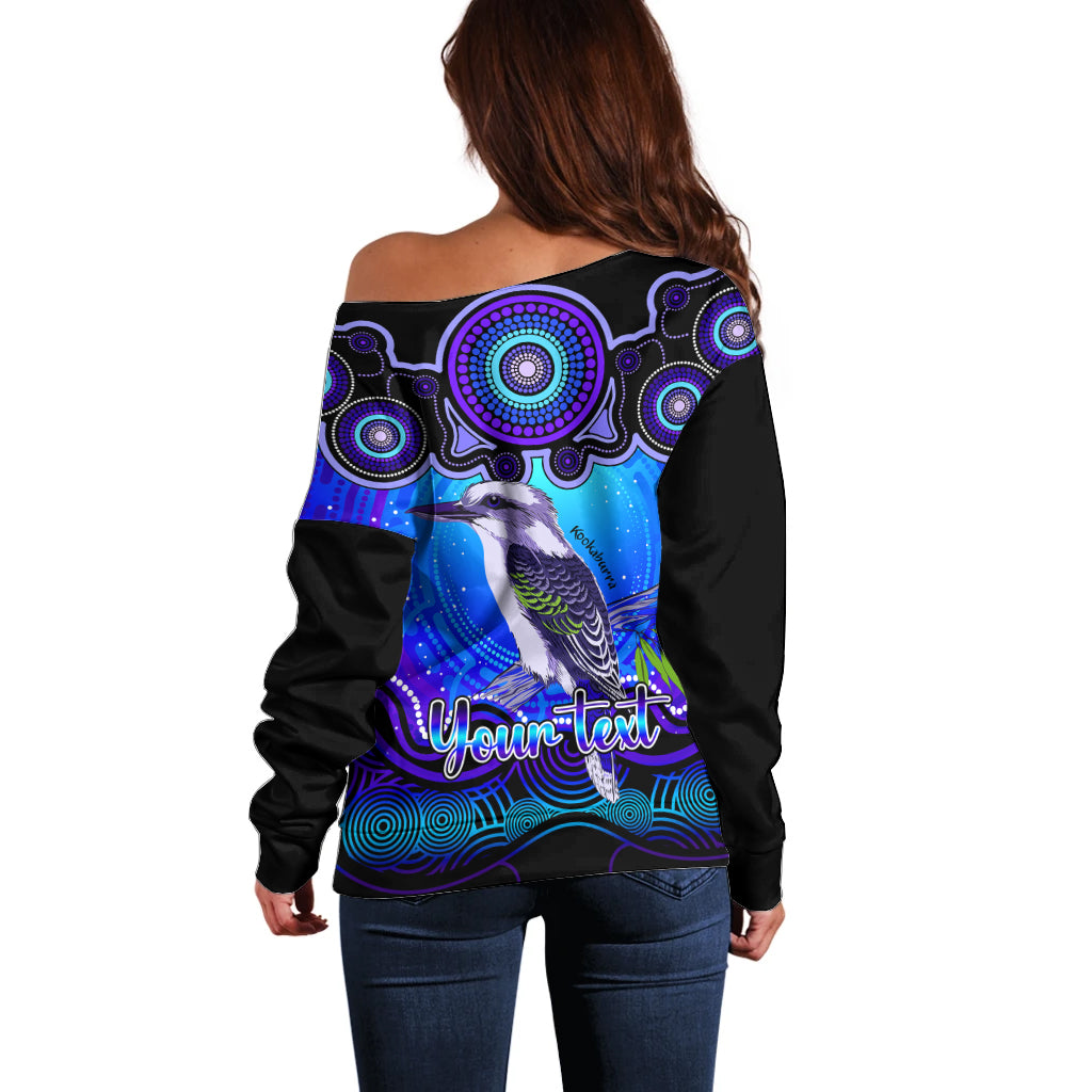 personalised-australia-sagittarius-kookaburra-zodiac-off-shoulder-sweater-auz-astrology-aboriginal-blue