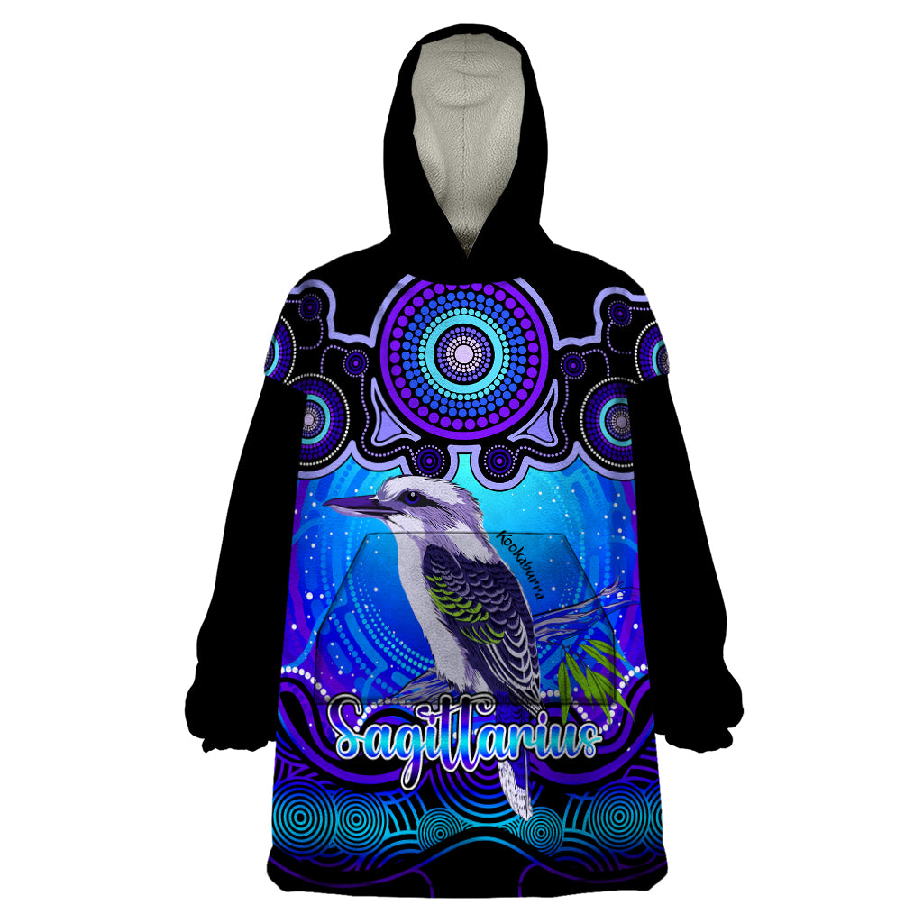 personalised-australia-sagittarius-kookaburra-zodiac-wearable-blanket-hoodie-auz-astrology-aboriginal-blue