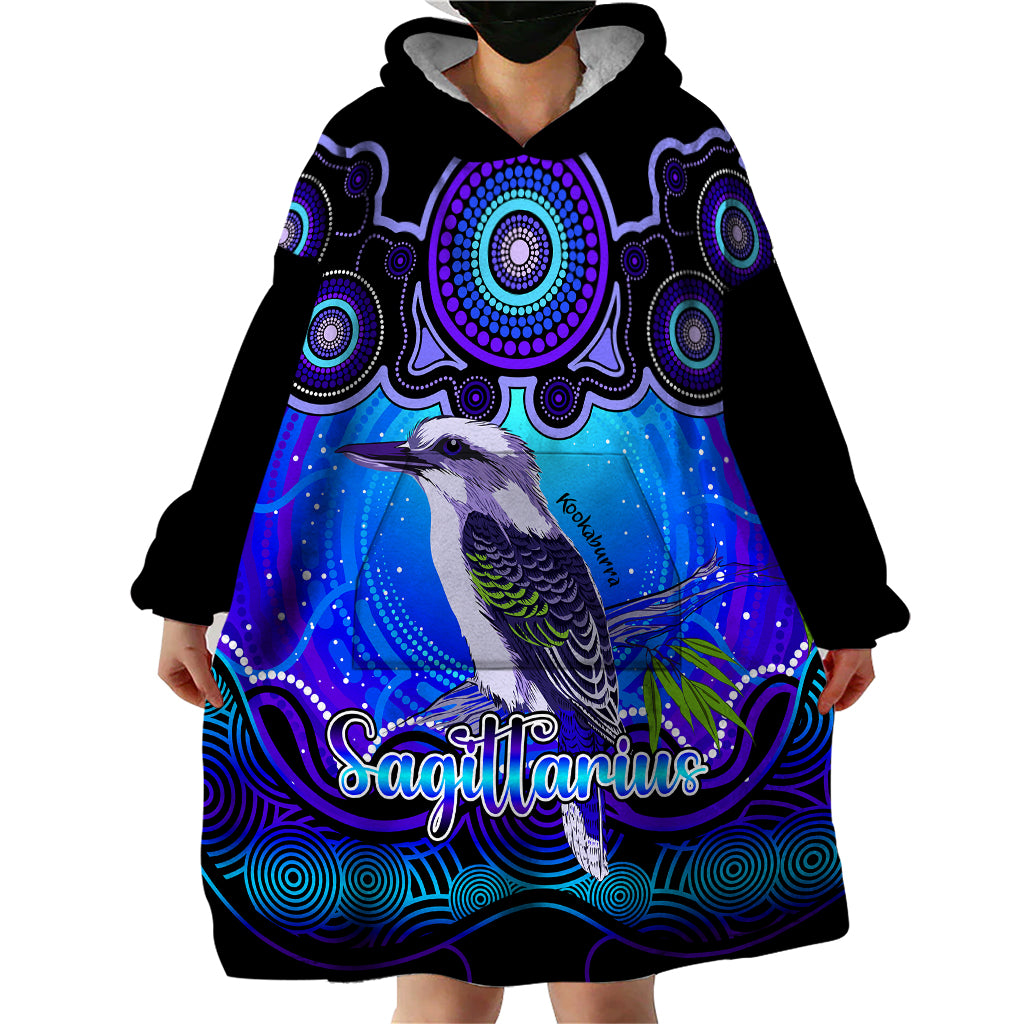 personalised-australia-sagittarius-kookaburra-zodiac-wearable-blanket-hoodie-auz-astrology-aboriginal-blue