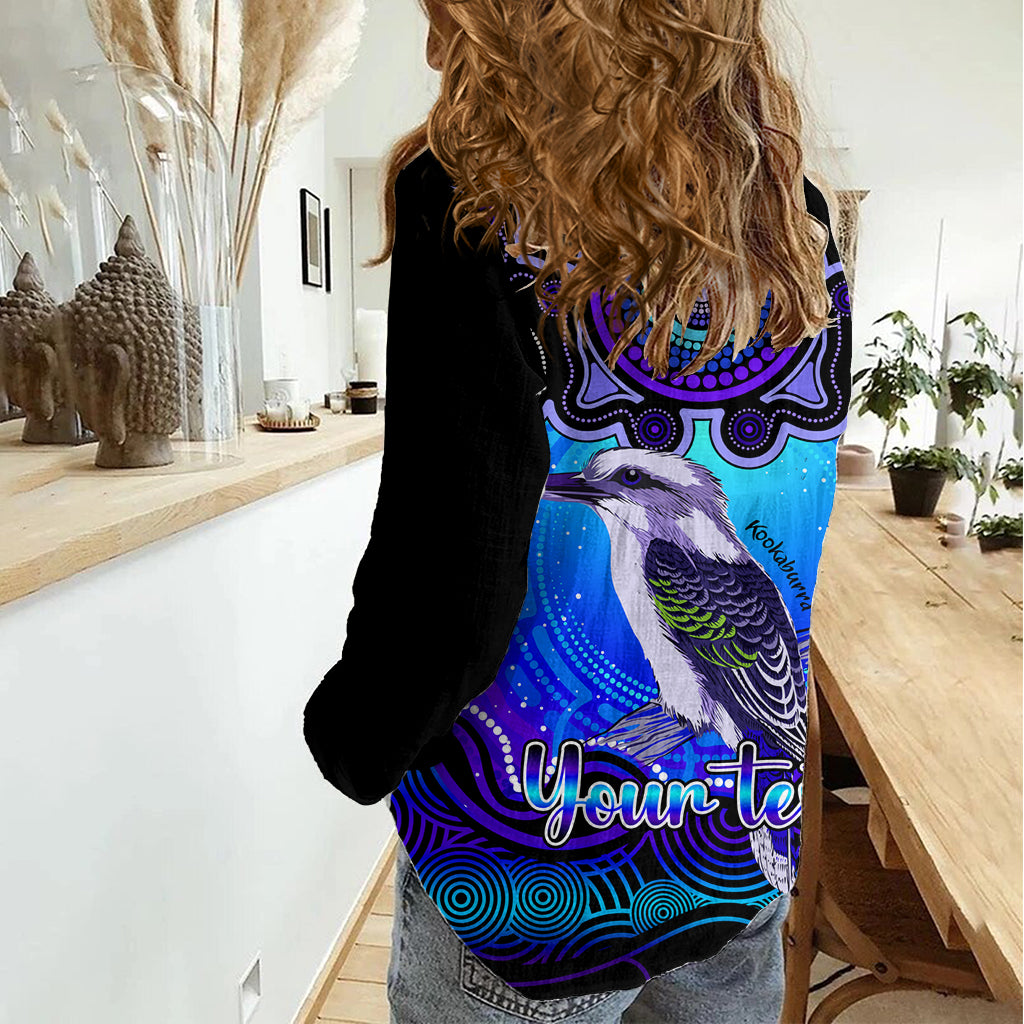 Personalised Australia Sagittarius Kookaburra Zodiac Women Casual Shirt Auz Astrology Aboriginal - Blue LT9