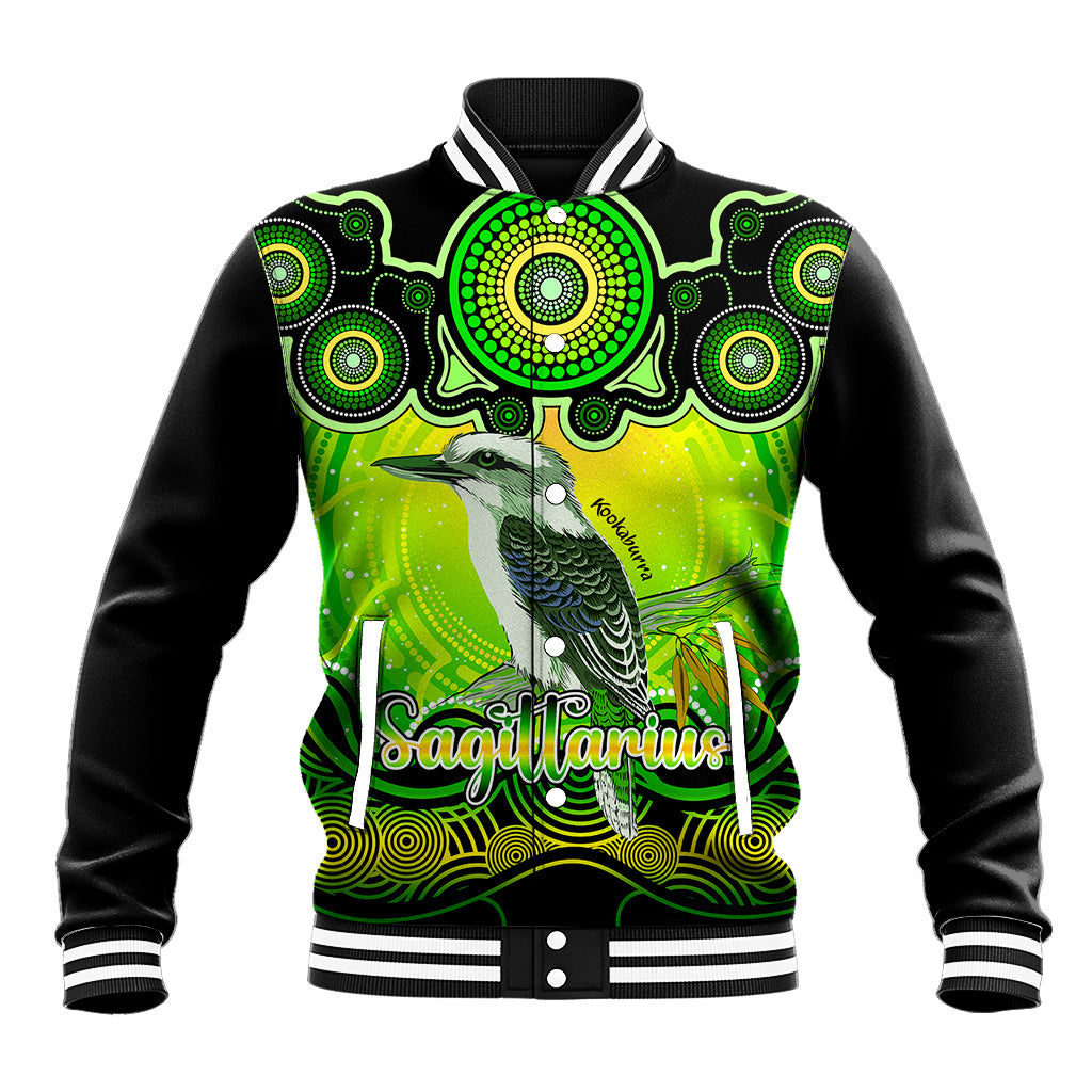 personalised-australia-sagittarius-kookaburra-zodiac-baseball-jacket-auz-astrology-aboriginal-green