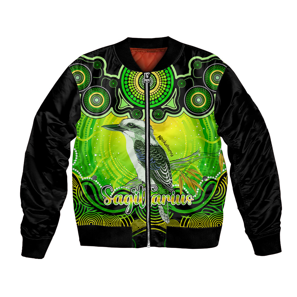 personalised-australia-sagittarius-kookaburra-zodiac-bomber-jacket-auz-astrology-aboriginal-green