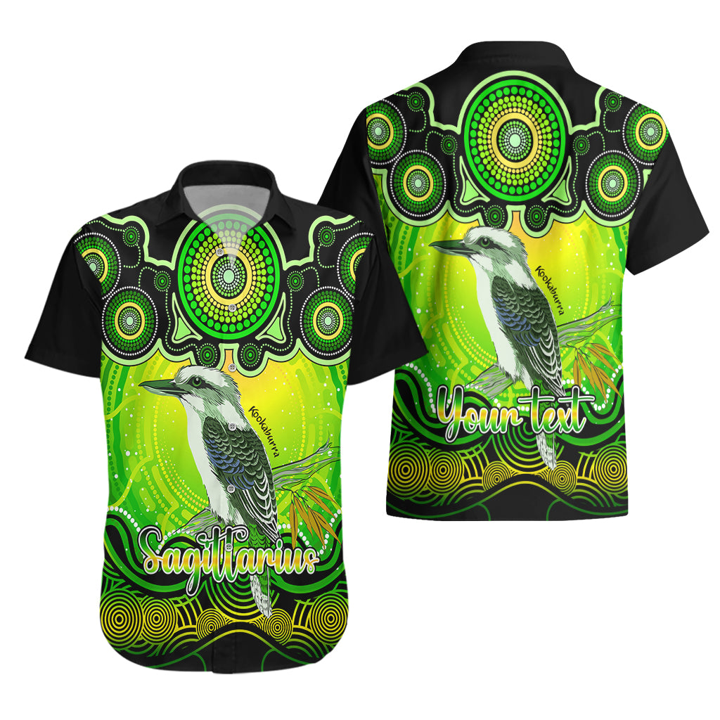 personalised-australia-sagittarius-kookaburra-zodiac-hawaiian-shirt-auz-astrology-aboriginal-green