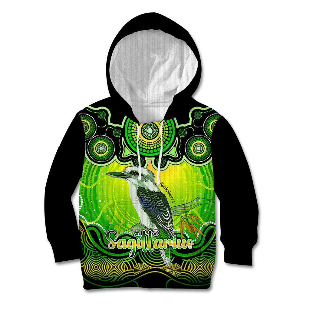 personalised-australia-sagittarius-kookaburra-zodiac-kid-hoodie-auz-astrology-aboriginal-green